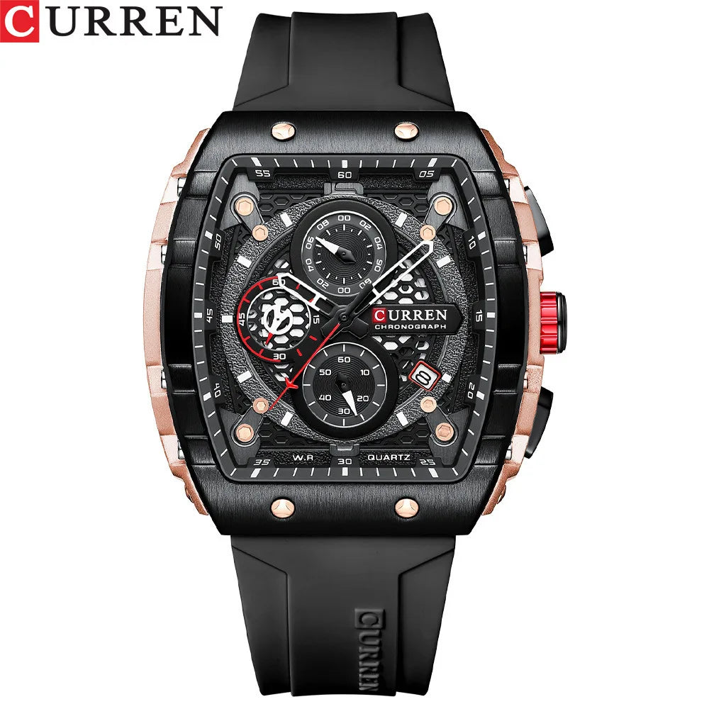 CURREN 8442 Top Brand Men's Watches Luxury Square Quartz Wristwatch Waterproof Luminous Chronograph Watch for Men Date Clock