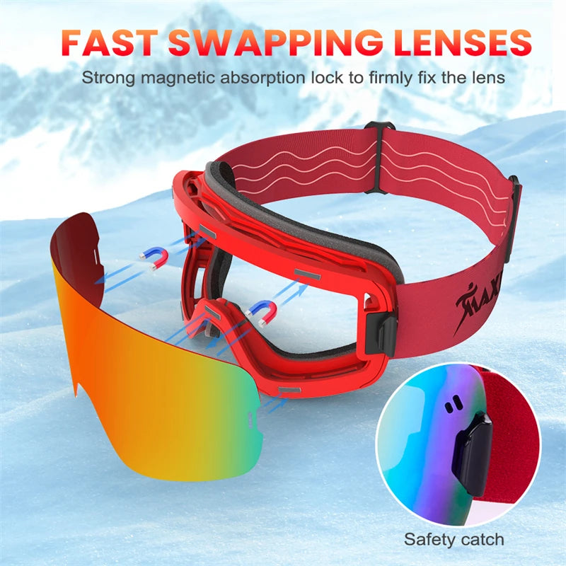 Magnetic Ski Goggles Men Snowboard Glasses Double Layers Lens Anti-fog UV400 Snow Goggles Women Snowmobile Skiing Eyewear OTG