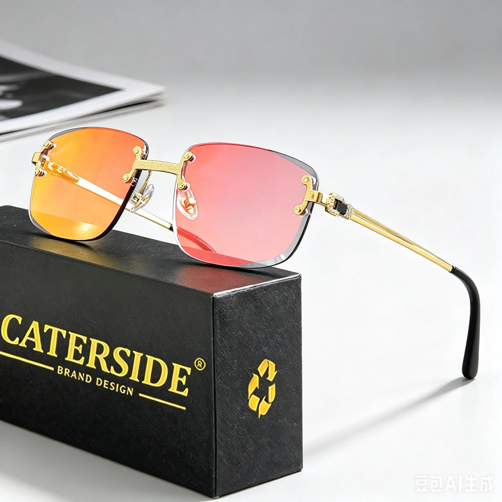 CATERSIDE Punk Rectangle Sunglasses Men Women Luxury Designer Rimless Gradient Lens Metal Sun Glasses For Men Sports 2024 UV400