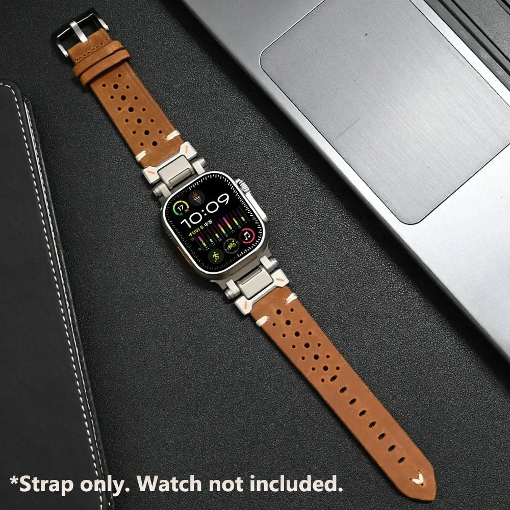Luxury Leather Band for Apple Watch Ultra 3 2 49mm Series 11 10 46mm 9 8 7 45mm Correa Strap for iWatch 6 5 4 Se 3 44mm Bracelet