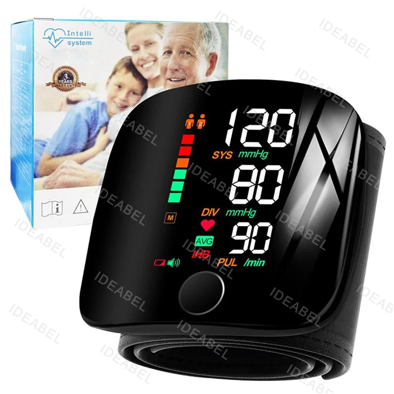 New LED Wrist Blood Pressure Monitor Rechargeable English/Spanish/Russian Voice Broadcast Sphygmomanometer Tonometer BP Monitor