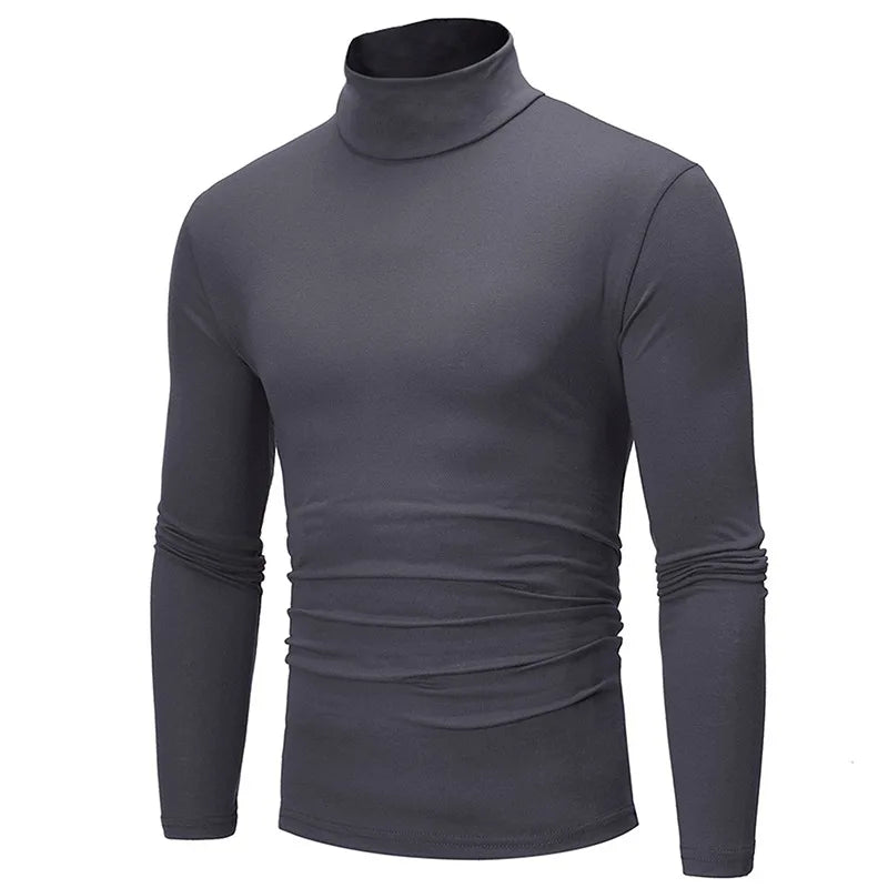 Autumn  Winter Men's High Neck T-shirt Slim Fit Fashion High Elastic Long Sleeve Casual Breathable Apparel Pullover