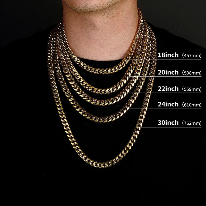 6mm-22mm Gold Silver Color Titanium Steel Cuban Miami Chains Necklaces Big Heavy Round Link Chain for Men Hip Hop Rock jewelry