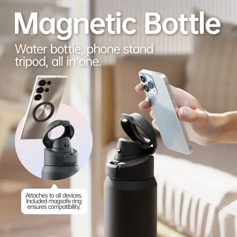 Fjbottle 710/950ML Stainless Steel Sports Water Bottle with Magnetic Phone Holder Bouncing Cover Insulation Cup Magnetic Thermos