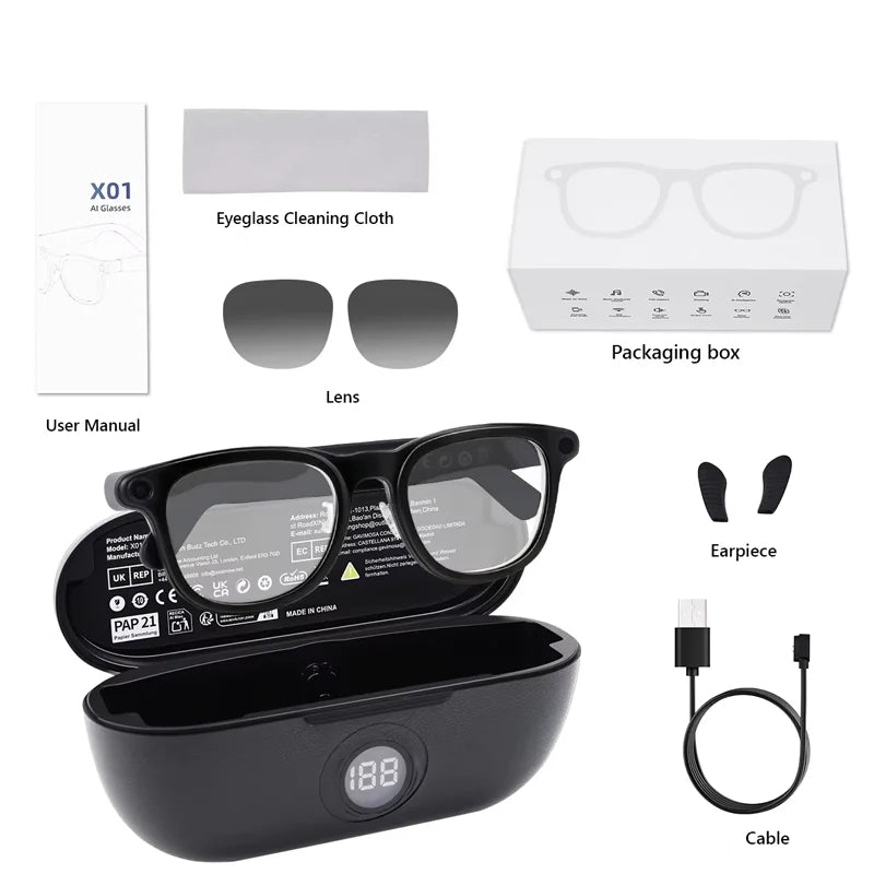 Hganus New Upgraded 800W AI Smart Glasses with Camera 3600mAh Battery Case Smart Translation Glasses Photo Video Recording Sunglasses ChatGpt App Phone WIFI 4 BT 5.3
