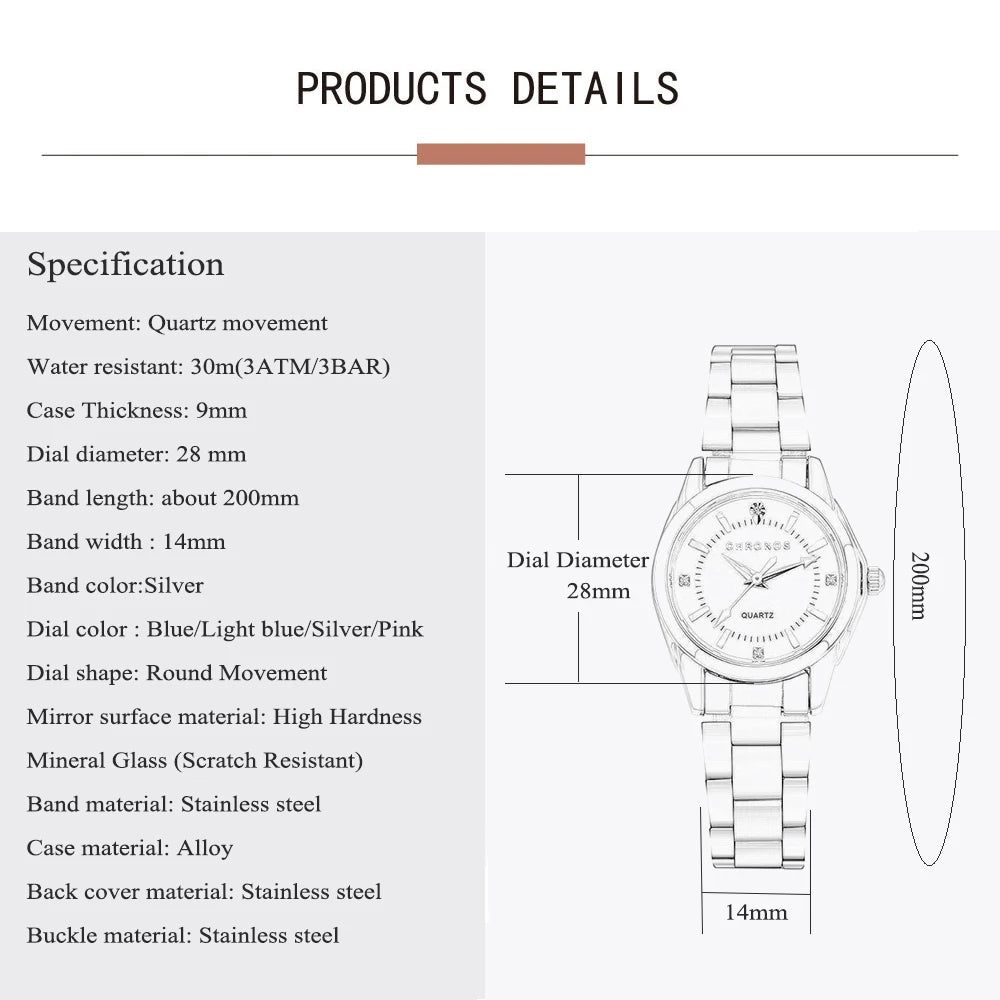CHRONOS Elegant Women Watch Luxury Ladies Fashion Brand Wristwatch Quartz Movement Stainless Steel Gift for Female Girlfriend