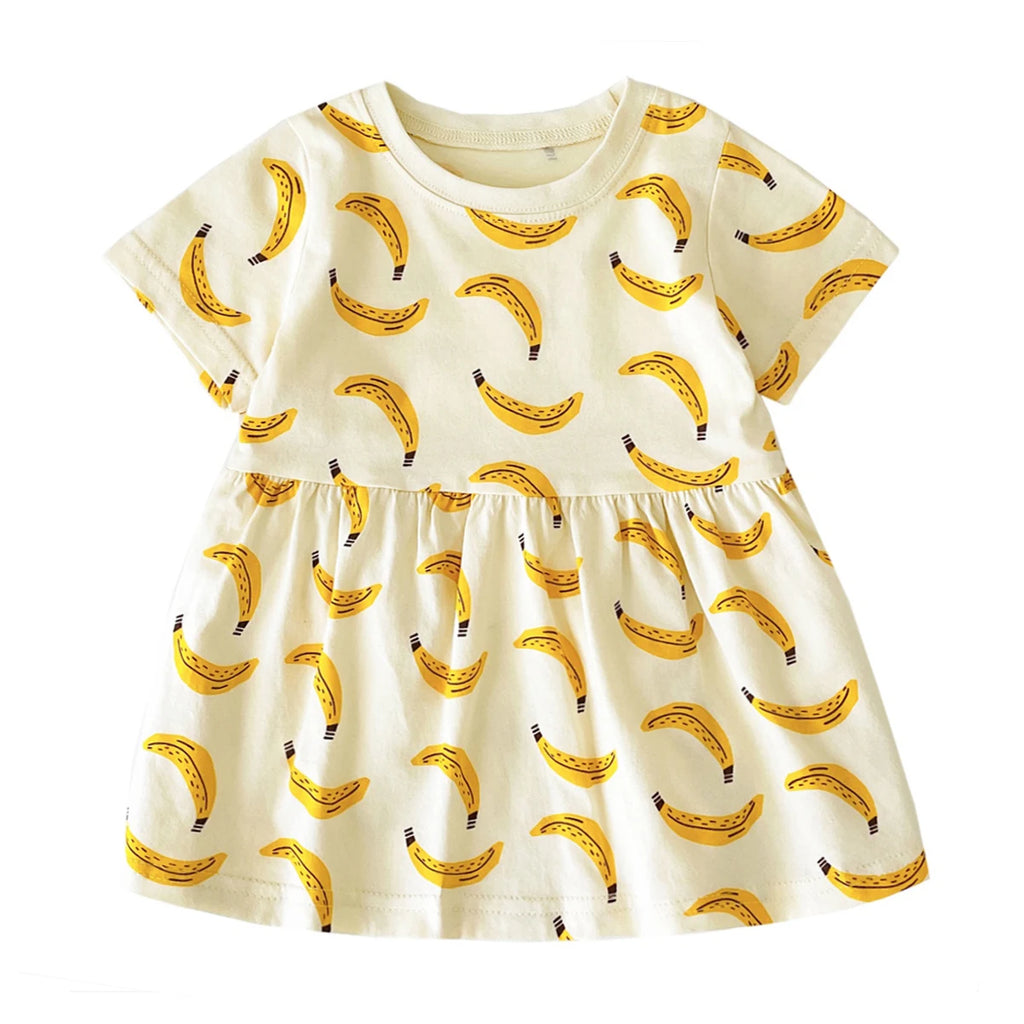 Sanlutoz Short Sleeve Summer Baby Dress Cute Pattern Casual Kids Girls Clothing Dress Cotton