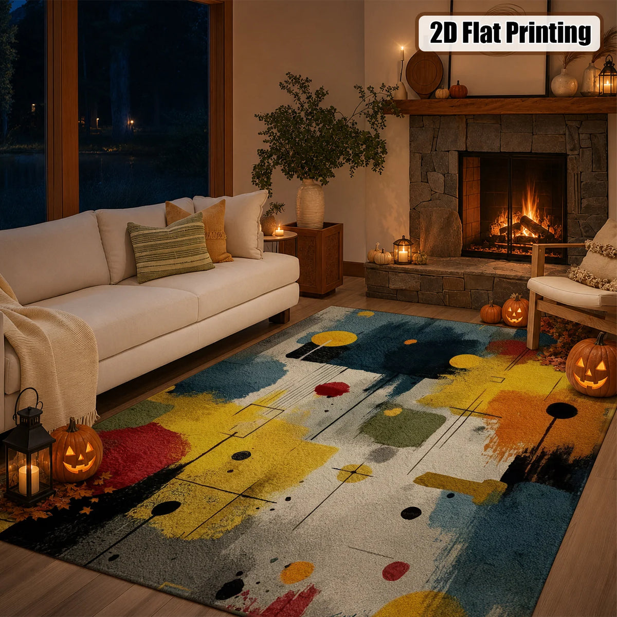 Colorful Abstract Geometric Area Rug – Six Sizes