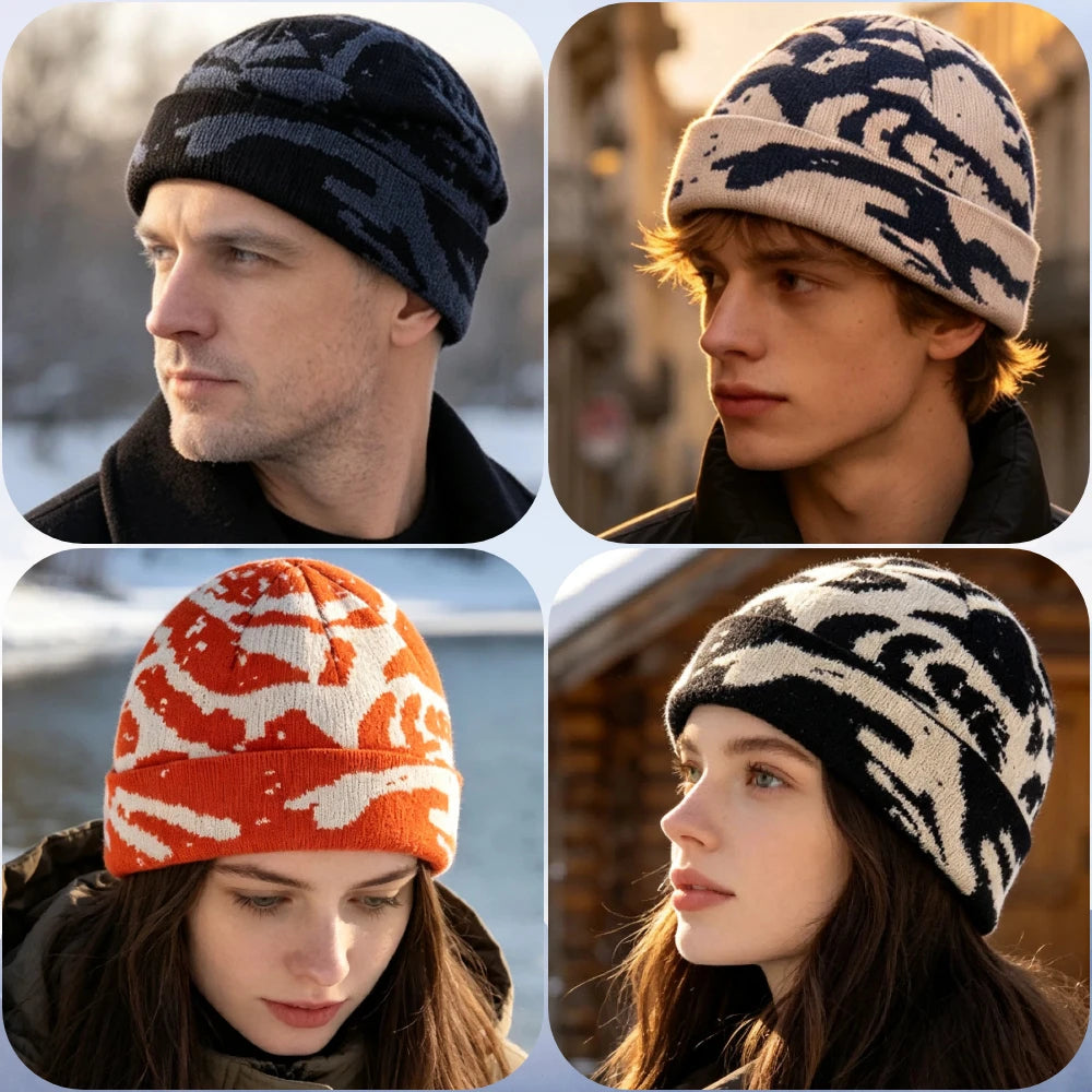New Unisex Outdoor Skull Cap Fashion Geometric Printing Chic Winter Hats Sailor Style Hats For Men Women Autumn Ski Beanie Cap
