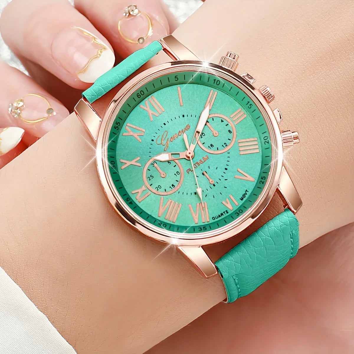 12 piece set of women's fashionable quartz watch - candy colored Roman numerals, casual style, no watch box