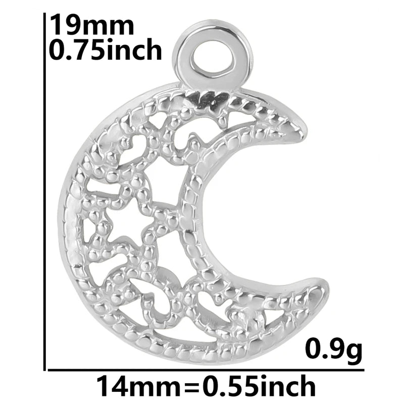 10pcs/lot Stainless Steel Crescent Moon Sun Pendants Moon Girl Friendship Mushroom Forest Charms Jewelry Making Findings No Fade