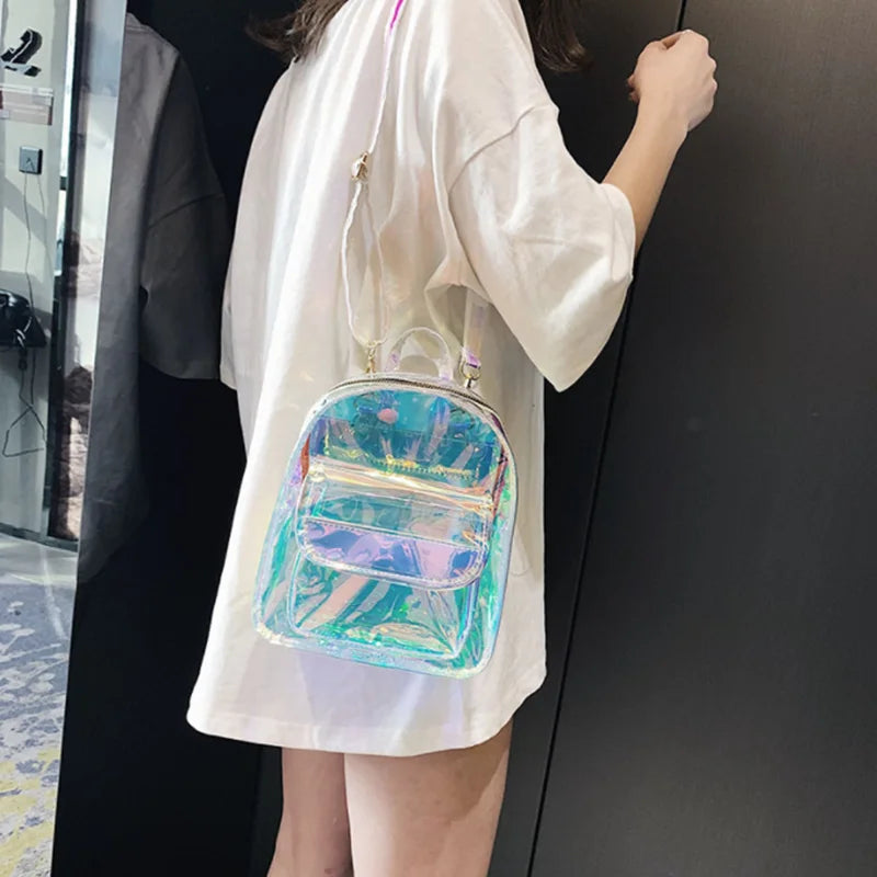 PVC Transparent Clear Women Backpack Ita Bag Harajuku School Bag For Teen Girls Rucksack Kawaii Backpack Holographic Backpack