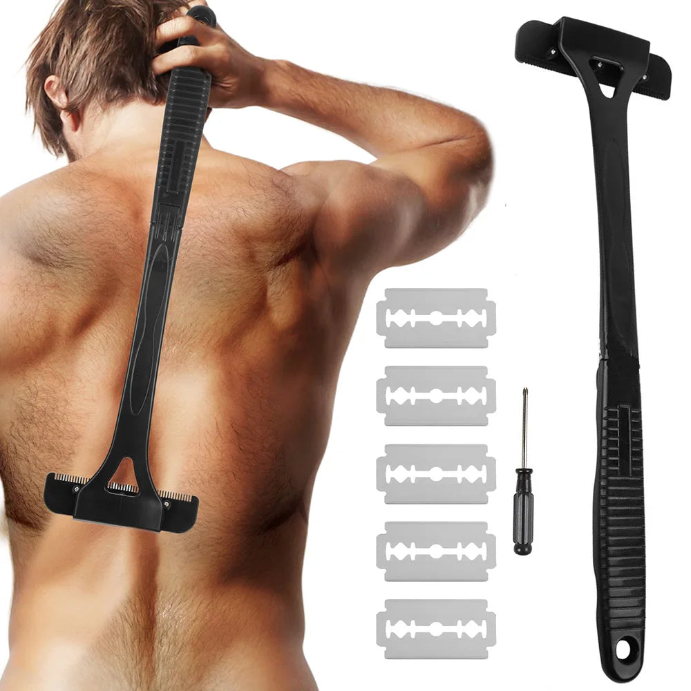 Men's Back Shaver Hair Body Shaver, Safety Long Handle, Foldable Trimmer, Body Leg Removal, Shaving Razor Tool Back Shavers