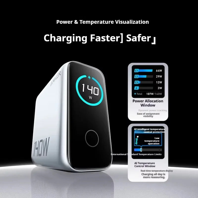 Anker Zolo 140W GaN Charger AI Display Screen Four-Port Fast Charge Mobile Phone Chargers Portable Phone Power Adaptor Original