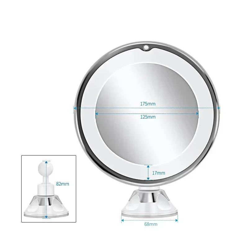 Flexible 10x Magnifying Vanity Mirror with LED Lighted Makeup Mirror Lighting Dressing Makeup Lamp Bottom Sucker