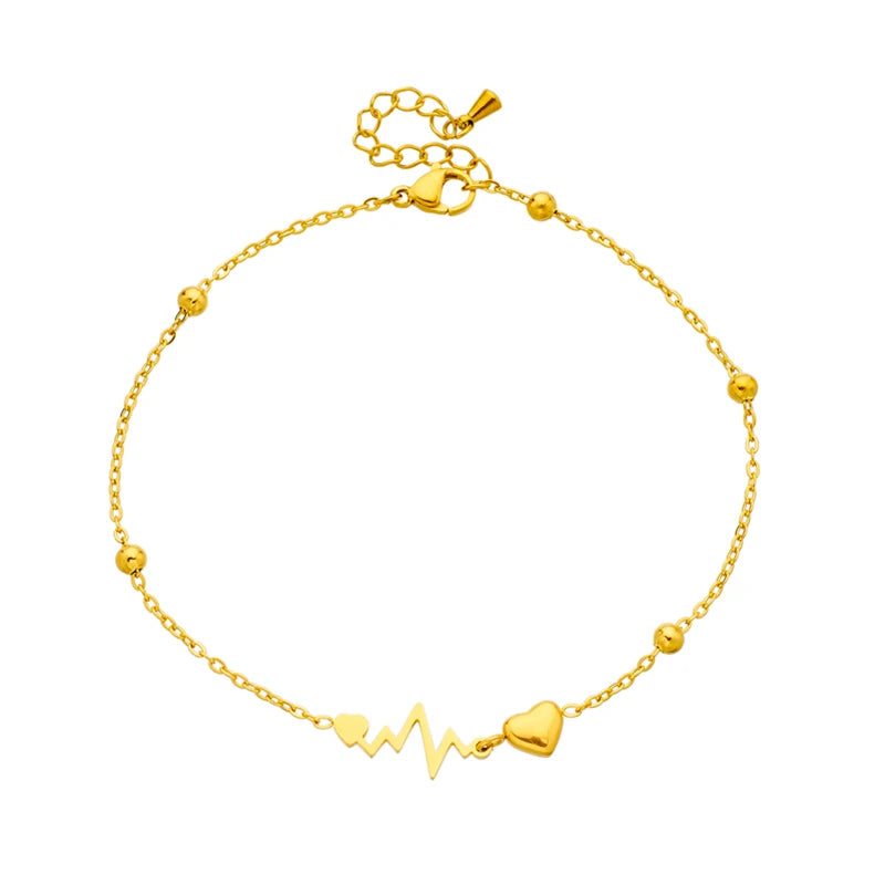 DIEYURO 316L Stainless Steel Heart Electrocardiogram Anklets For Women Girl New Trend Leg Chain Non-fading Jewelry Gift Party