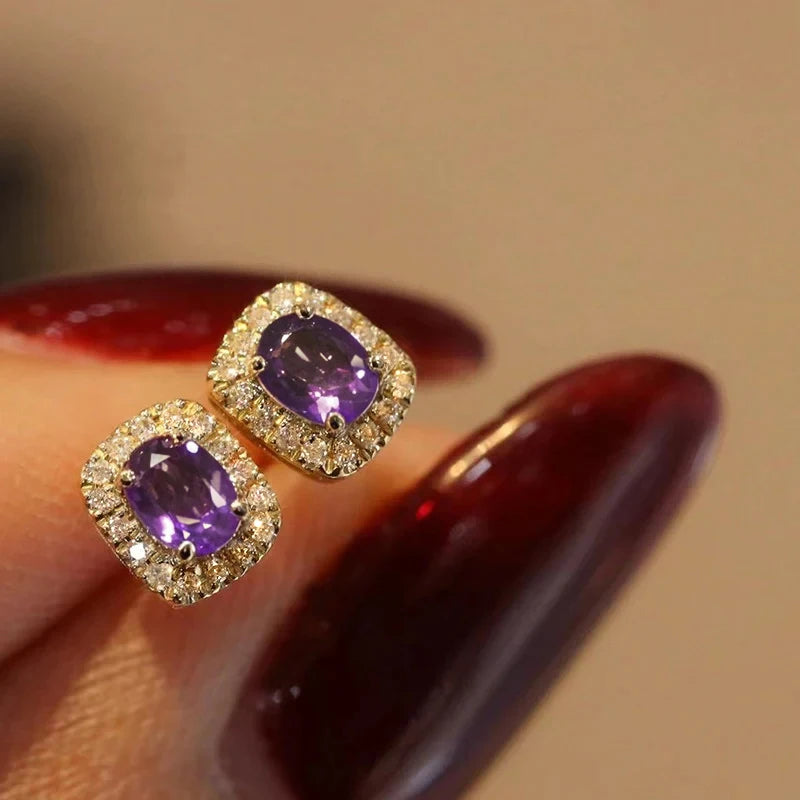 Huitan Fashion Red Cubic Zirconia Stud Earrings Luxury Gold Color Wedding Ear Accessories for Women Versatile Jewelry Wholesale