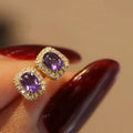 Huitan Fashion Red Cubic Zirconia Stud Earrings Luxury Gold Color Wedding Ear Accessories for Women Versatile Jewelry Wholesale