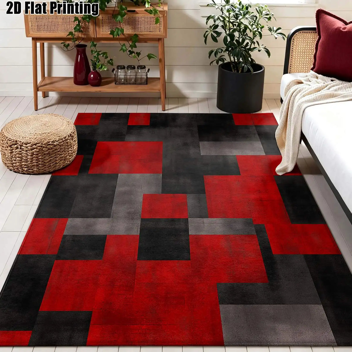 Red, Black and Gray Geometric Area Rug – Six Sizes