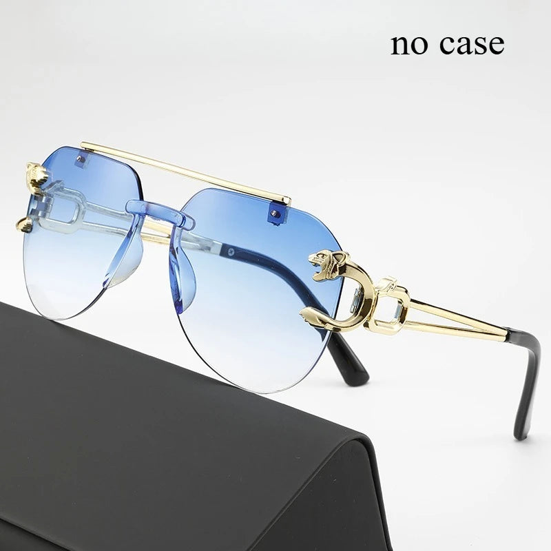 Frameless Beveled Sunglasses Frog Eyes Gradient Color UV Protection Oversized Sun Glasses