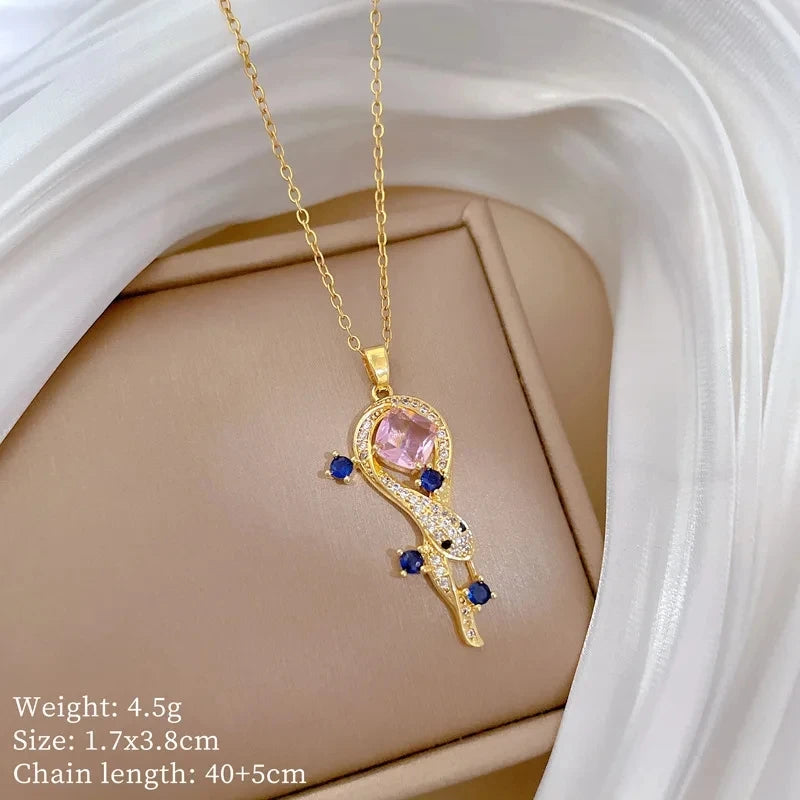 Fashionable Luxury Micro-Set Zircon Copper Pendant Necklace for Women Stylish Personality Versatile Stainless Steel Choker Jewel