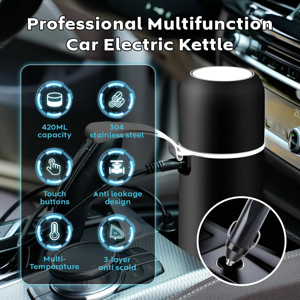 420ml Portable Car Heating Cup Electric Kettle 304 LED Smart Temperature Control Warmer Stirring Cup Heating Bottle Mixing Cup