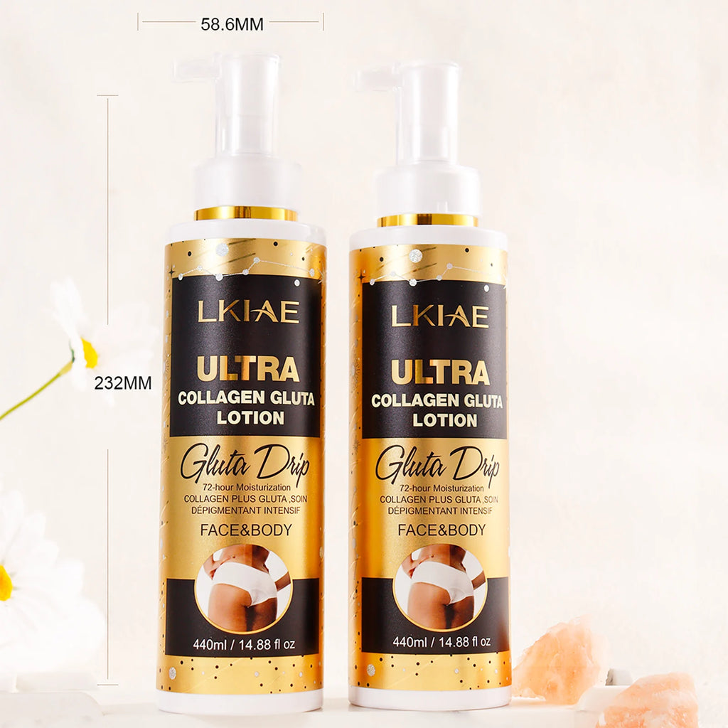 LKIAE Ultra Glutathione and Collagen Body Lotion, Whitening, Moisturizing, Anti Pigmentation, Dark Spots, Even Skin Tone, 440ml