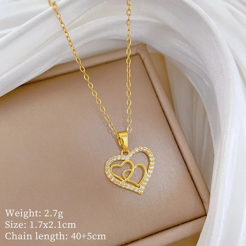 Fashionable Luxury Micro-Set Zircon Copper Pendant Necklace for Women Stylish Personality Versatile Stainless Steel Choker Jewel