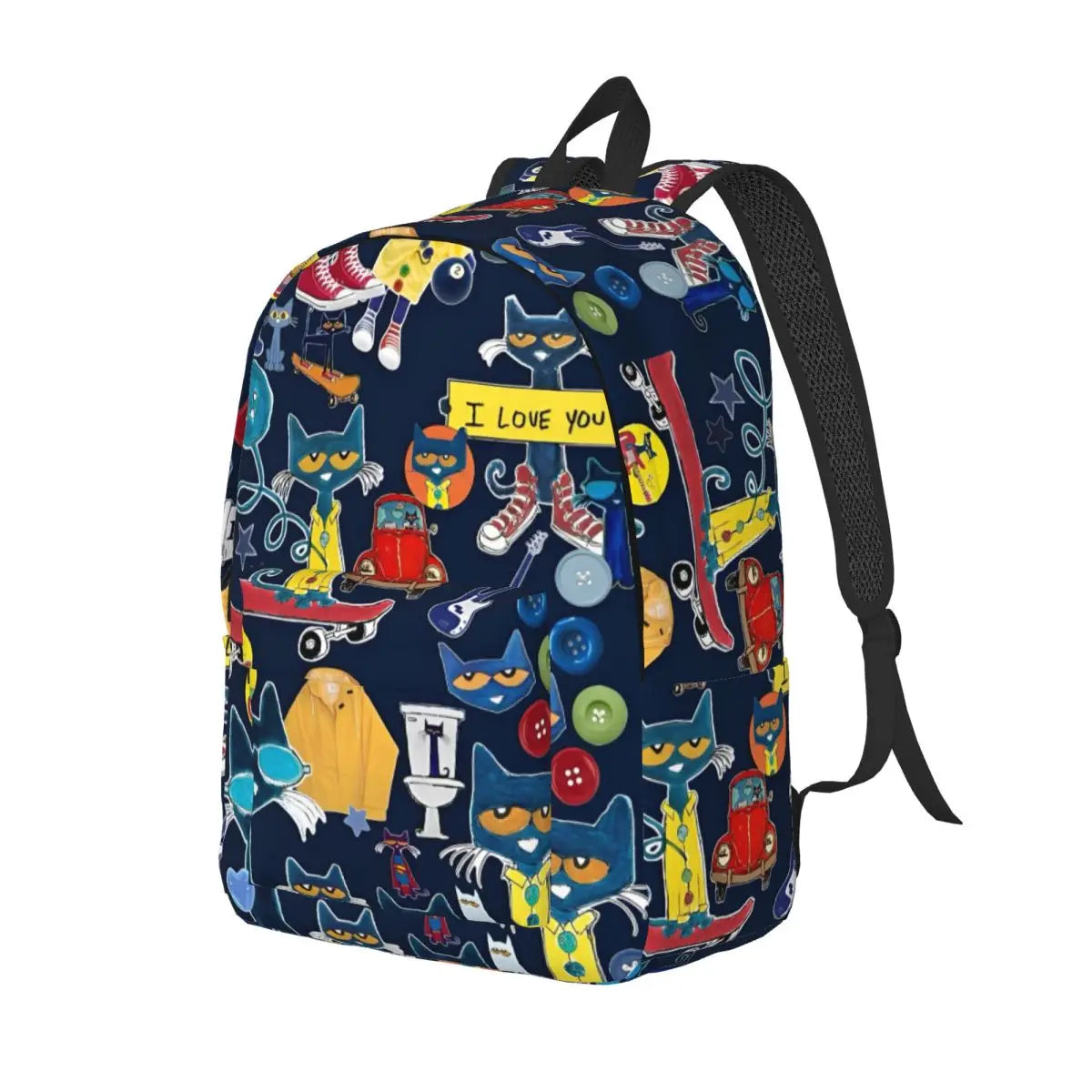 Pete The Cat I Love My White Shoes Backpack High School Business Cartoon Cats Daypack for Men Women Laptop Shoulder Bag