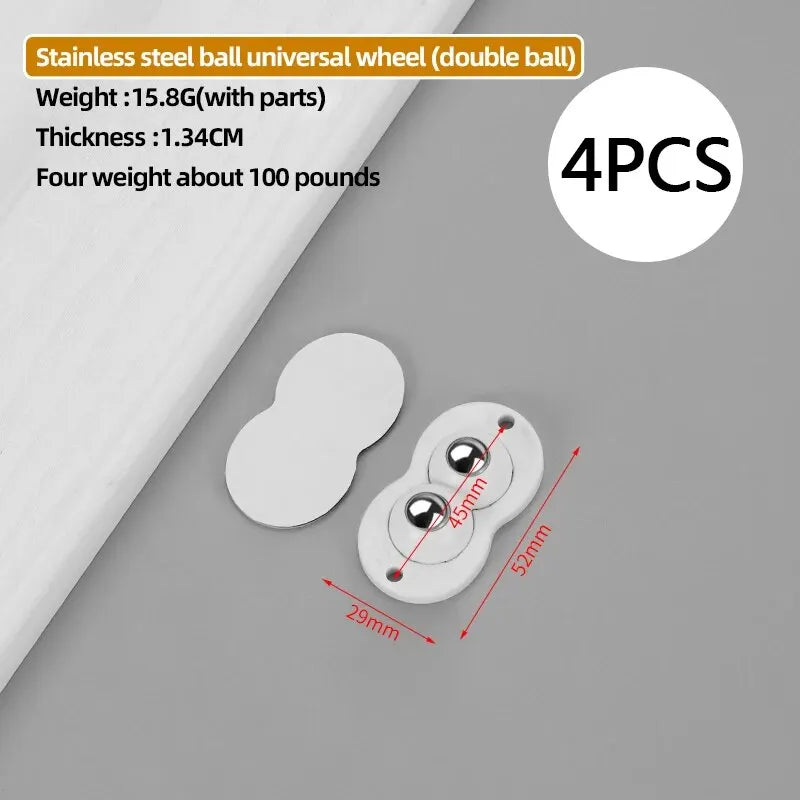 4PCS Adhesive Non Perforated Universal Wheel Furniture Base Roller Ball Type Casters Handcart Silent Wheel