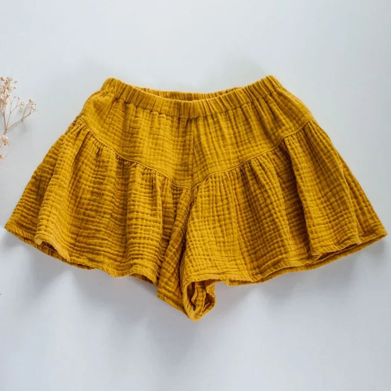 Summer New Toddler Girls Shorts 100% Cotton Double Gauze Children's Casual Ruffle Boho Flowy Loose Shorts TZ111