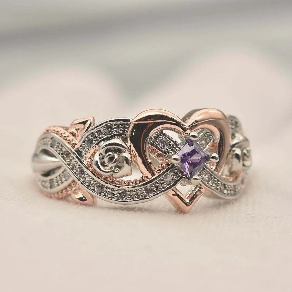 Creative Women's Heart Rings with Romantic Rose Flower Design Wedding Engagement Love Rings Hot Sale Aesthetic Jewelry