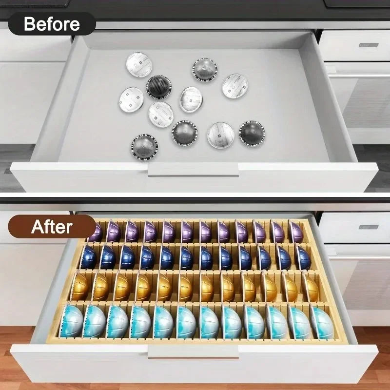 1Pc Bamboo Coffee Pod Holder Drawer Insert for Counter Compatible with Nespresso Vertuo Capsules