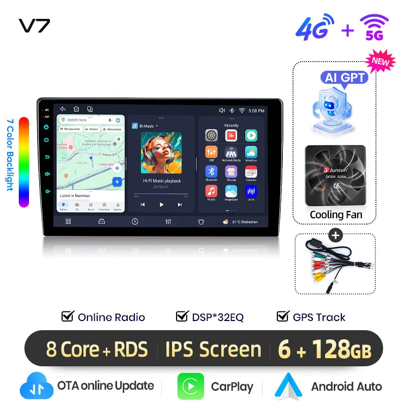Junsun Wireless Carplay Android Auto Android 15 Car Multimedia Touch Screen Head Unit for Honda Civic  2013 2014 2015 GPS Radio Bluetooth 5.0 4G LTE 5G WiFi Smart Voice Control Stereo Receiver