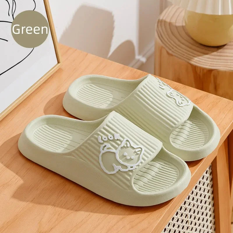 Women Slippers Bath Thick Platform Non-Slip Home Cat Cartoon Flip Flops 2023 Summer Beach Sandals Ladies Slides Indoor Shoes