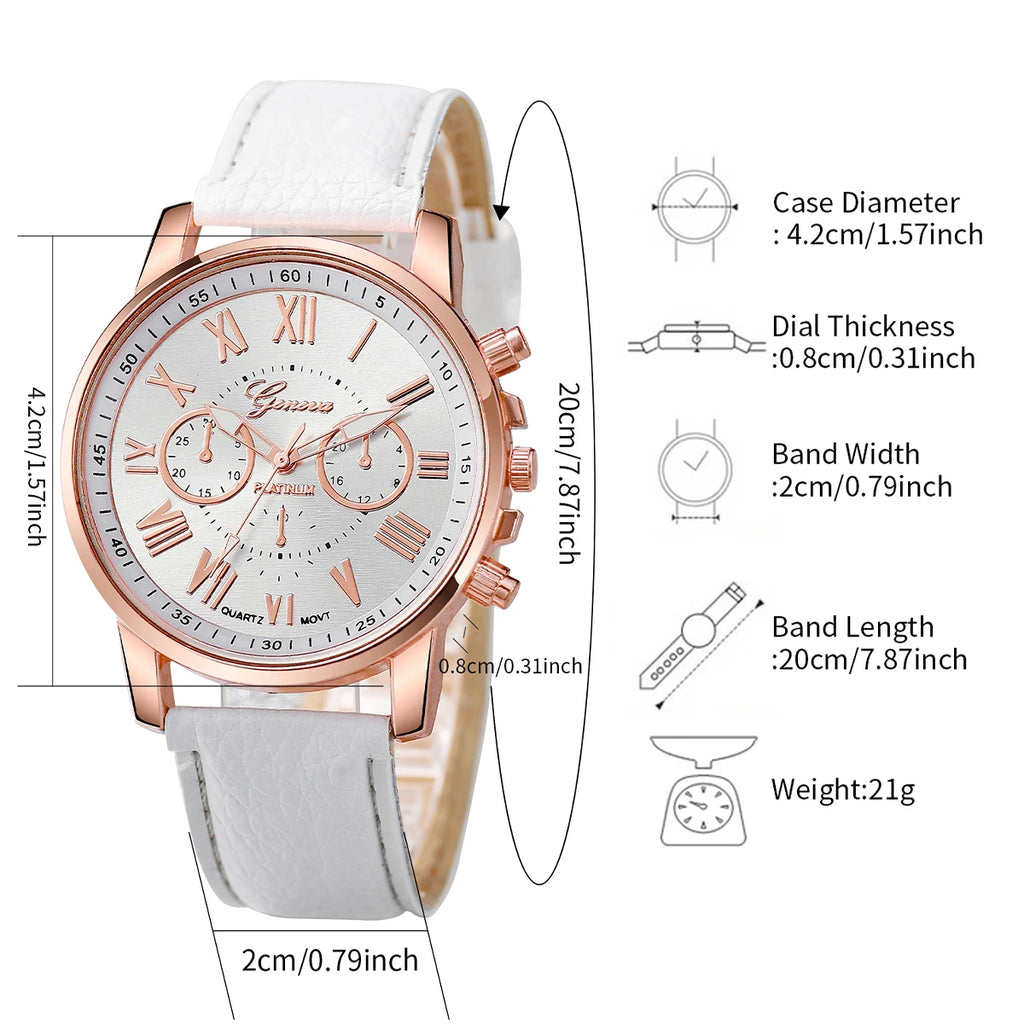 4PCS/Set Couple's Watches Fashion Roma Dial Women Quartz Watch Leather Band Wristwatches Heart Bracelets Set（Without Box）