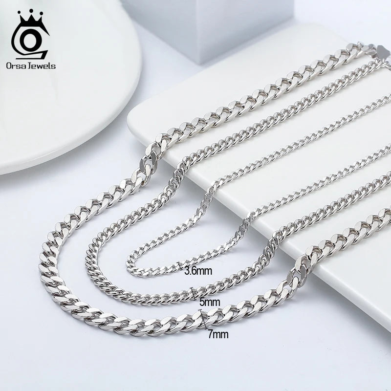 ORSA JEWELS 925 Sterling Silver Chain Necklaces Fashion Party for Men Women DIY Jewelry Simple High Quality 16-24 Inch Wholesale
