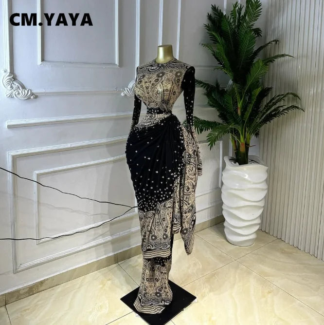 CM.YAYA Women Tie Dye Printed Stacked Ruched Long Sleeve Midi Bodycon Maxi Long Dress Birthday Party Education Trendy Dresses