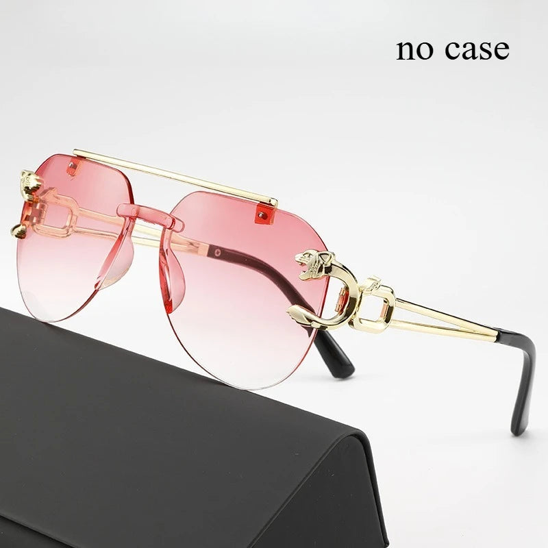 Frameless Beveled Sunglasses Frog Eyes Gradient Color UV Protection Oversized Sun Glasses