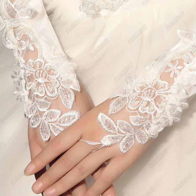 Elbow Length Embellished Bridal Ivory Fingerless Wedding Gloves for Special Occasions