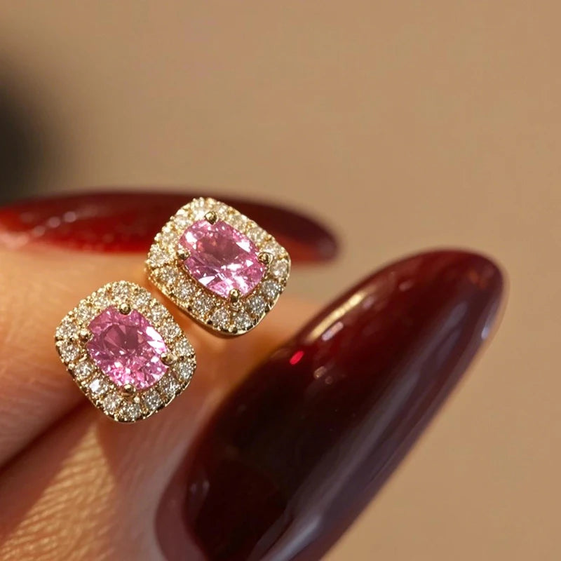 Huitan Fashion Red Cubic Zirconia Stud Earrings Luxury Gold Color Wedding Ear Accessories for Women Versatile Jewelry Wholesale