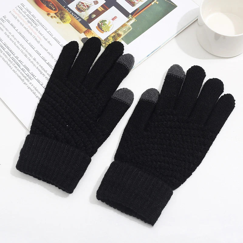 Knit Touchscreen Gloves for Women Men, Soft Warm Winter Gloves with Stretch Fit, Texting Fingertips for Daily Wear, Gray Black