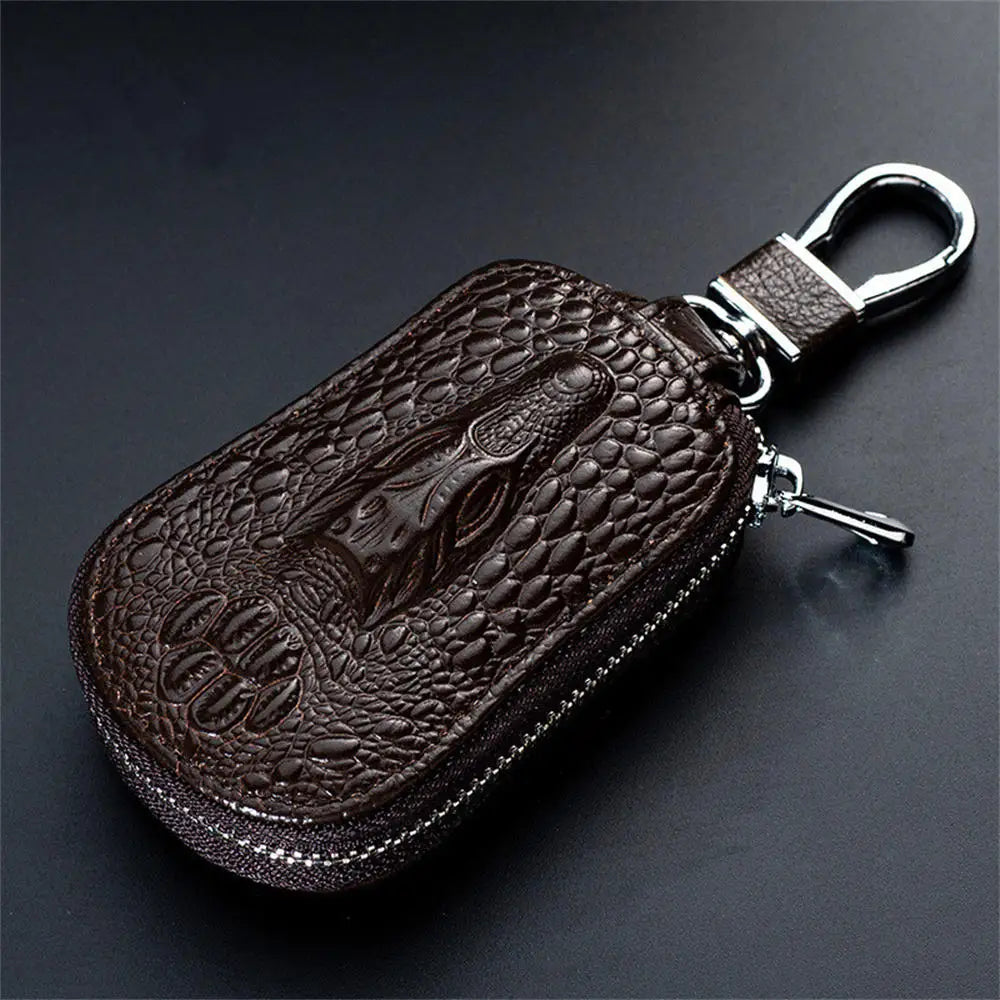 Portable Keychain Wallet for Men Women Large-Capacity Double Zipper Key Pouch Bag Suede Leather Key Case Unisex Coin Purse