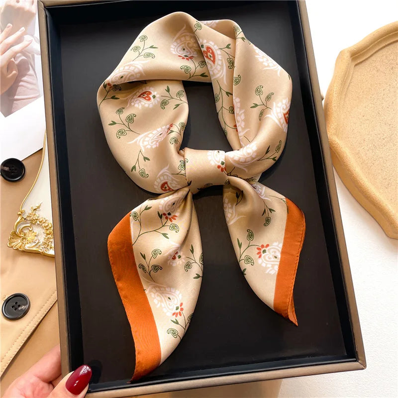 2025 New Yellow Lemon Print Square Silk Scarf for Women 70*70cm Neck Ties Fashion Decorate Neckerchief Female Hijab Bag Ribbions