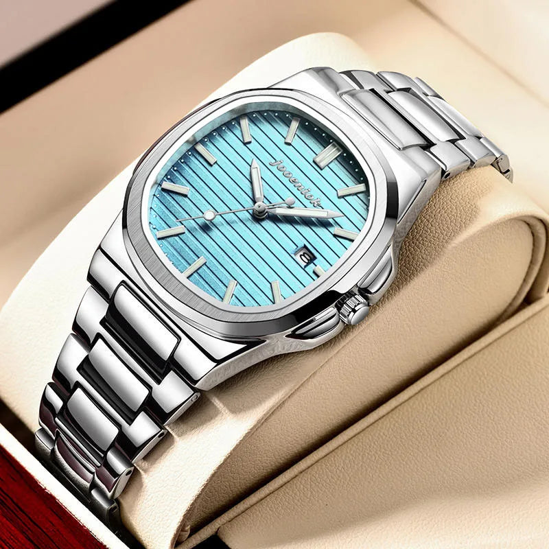 JOOENIOK Luxury Military Man Watch Square Waterproof Luminous Date Week Men Watch Stainless Steel Quartz Men's Watches Reloj+box