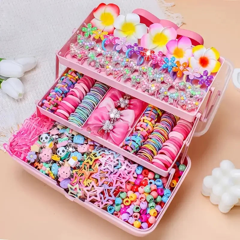 500/551 Pieces of a Pink-Themed Valentine’s Day Girl’s Hair Accessory Set. Suitable for Festive Occasions.