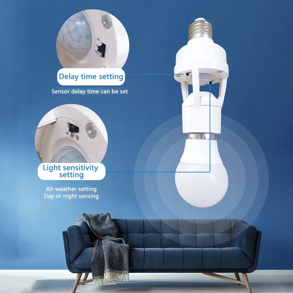 Smart E27 PIR Motion Sensor Light Switch 110V 220V Detector Base Lamp Holder Lux Time Delay Adjust Control Bulb Socket 1pc