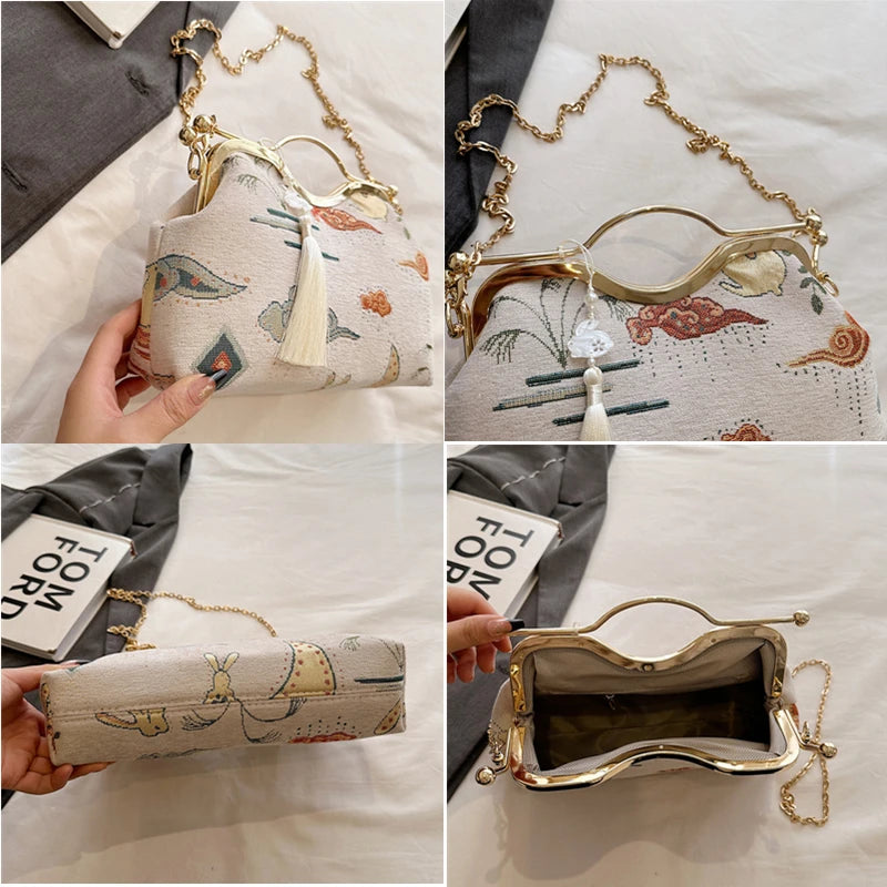 Luxury Evening Vintage Fringe Clutch Bag Women Bride Wedding Clutch Purse Chain Shoulder Crossbody Bags Party Fashion Handbag