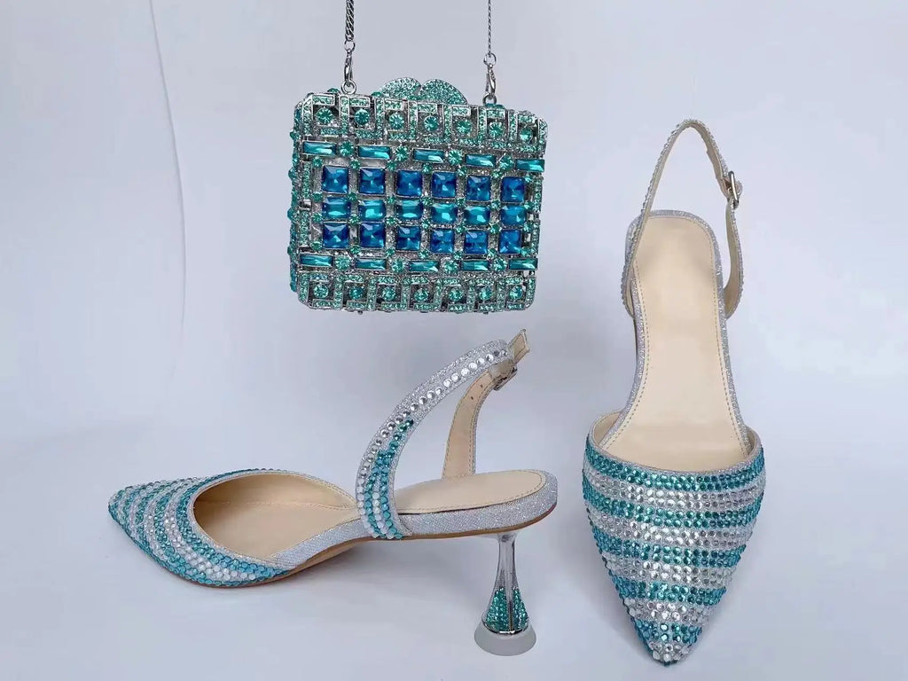 INSIGHTLINK Women High Heels Rhinestones Shoes And Bag Set Party Wedding Gems Diamond high-heeled Stiletto sandals and Clutch