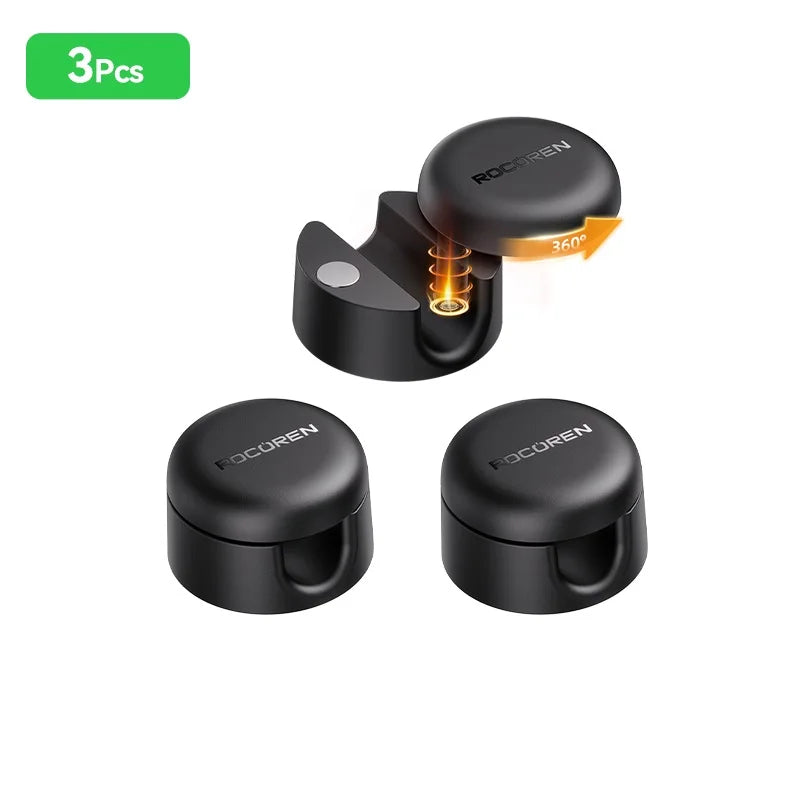 Rocoren 360° Rotating Magnetic Cable Management Self Adhesive Wire Cord Organizer Cable Clips Adjustable Wire Holder Under Desk